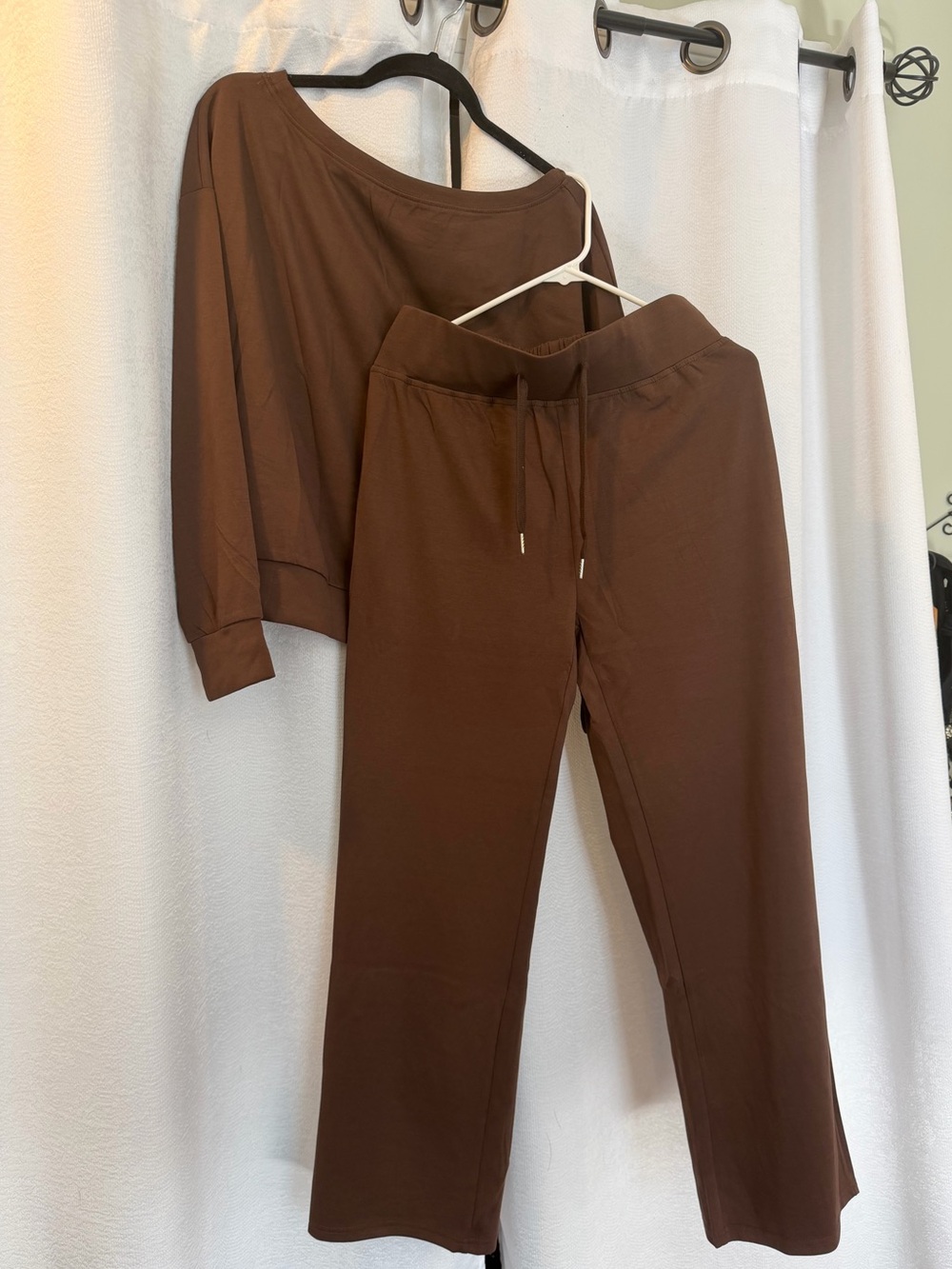 Soft, comfy chocolate colored leisure set.